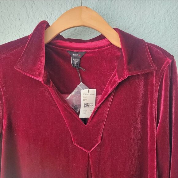 INTRO. blouse velvet pullover quarter button up long sleeve tunic style blouse - Picture 3 of 9